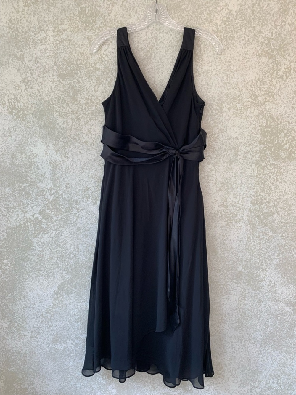 Rena Rowan Black Satin Tie Midi Cocktail Dress 14 Wedding Evening Dance Y2K‎
